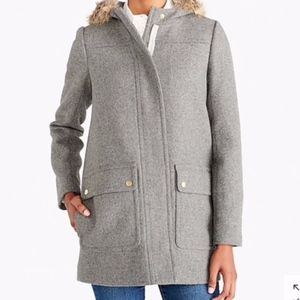 J. Crew | Grey Wool Parka with Faux Fur Trim Hood